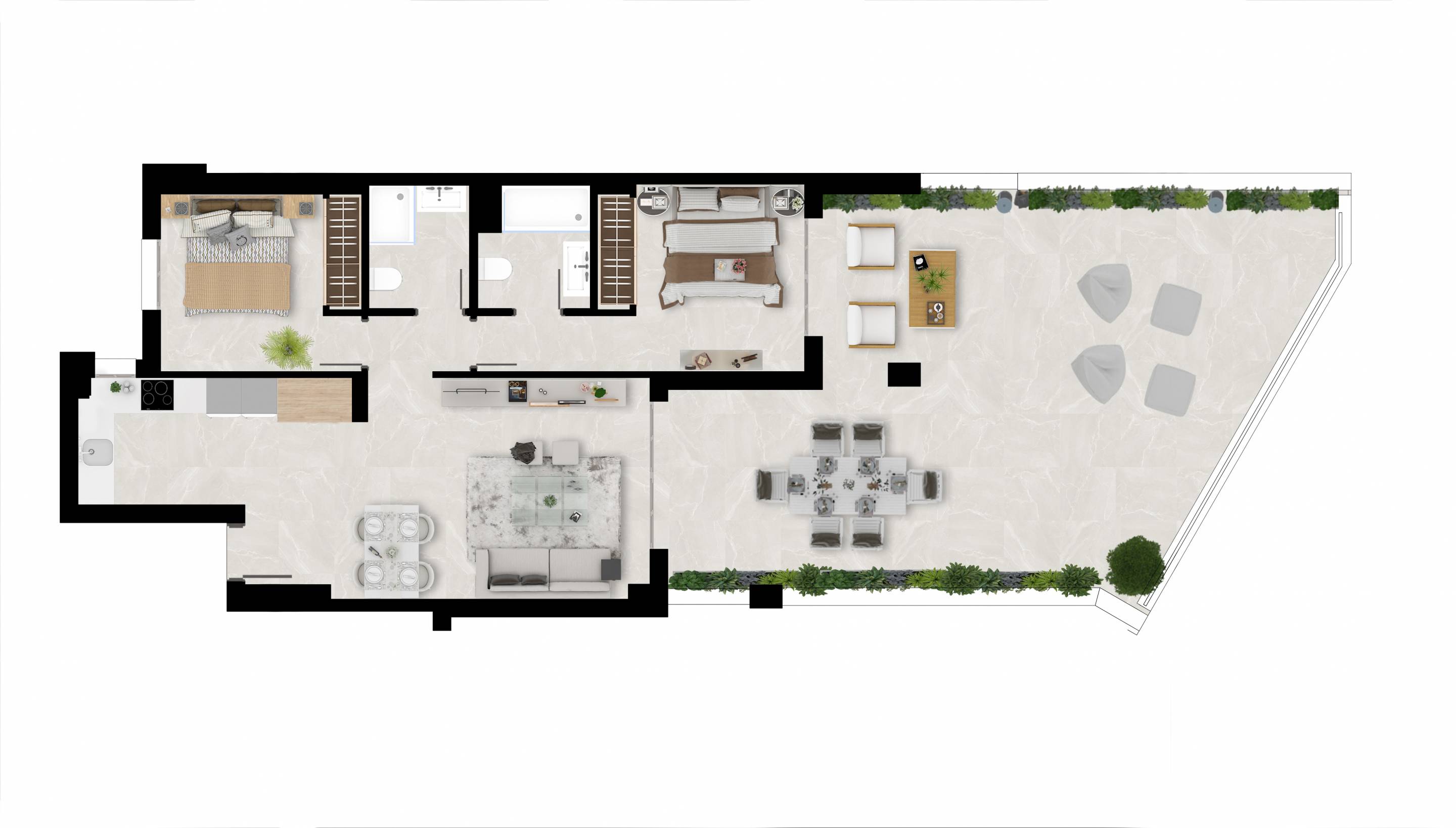 Floor plan of 2-bedroom new-build apartment, Hipódromo-Cerrado del Águila, Mijas