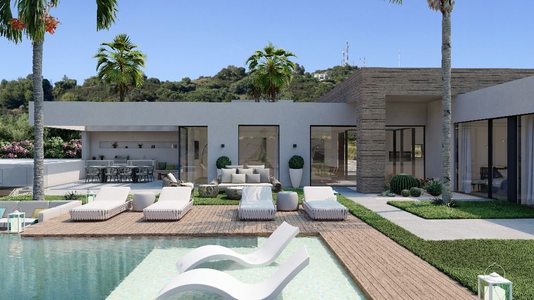 Front facade of new-build villa on 1,600 m2 plot, Alto de los Monteros, Marbella