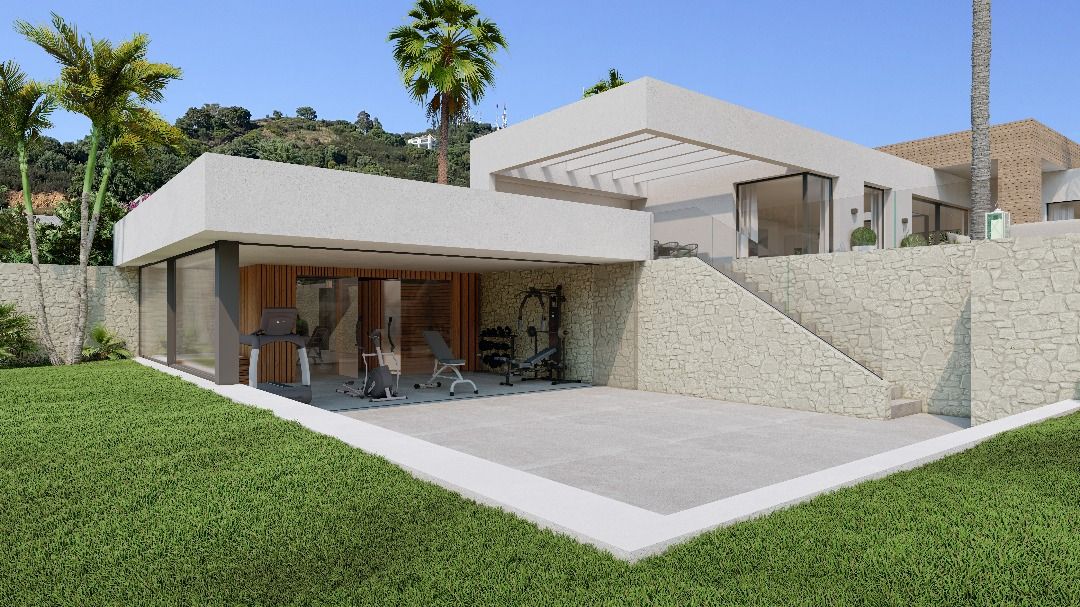 Entrance hall showing open-plan layout in new-build villa, Alto de los Monteros, Marbella