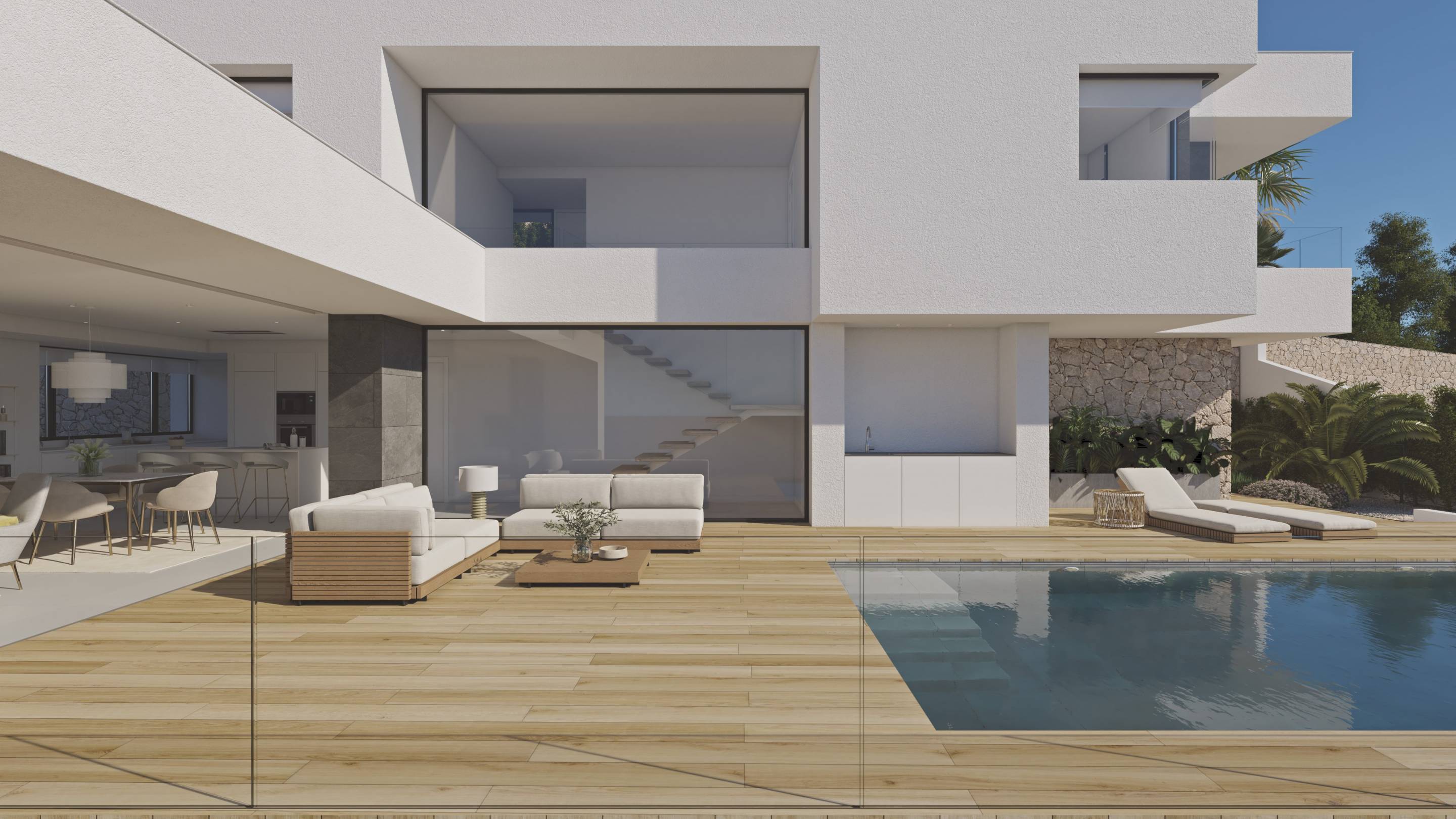 Covered outdoor terrace and entertaining area of new-build villa, Benitachell