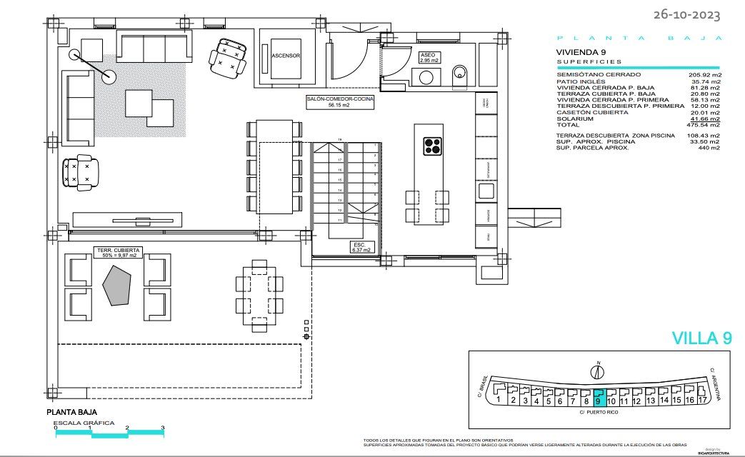 Ground floor plan of 4-bedroom new-build villa, Camporrosso Village, Finestrat