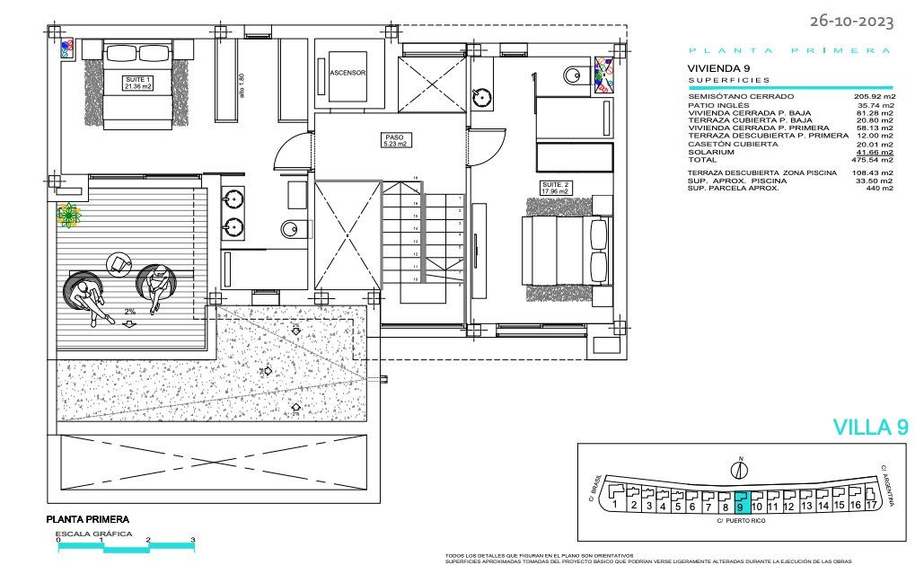 First floor plan of 4-bedroom new-build villa, Camporrosso Village, Finestrat