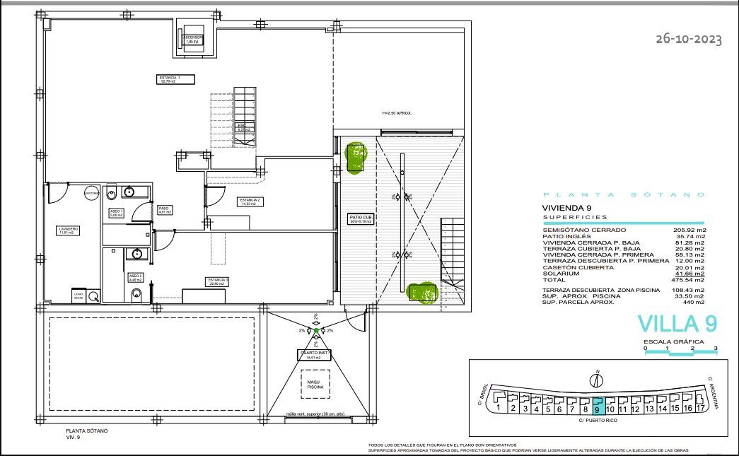 Solarium floor plan showing upper level layout, 4-bedroom villa, Camporrosso Village, Finestrat