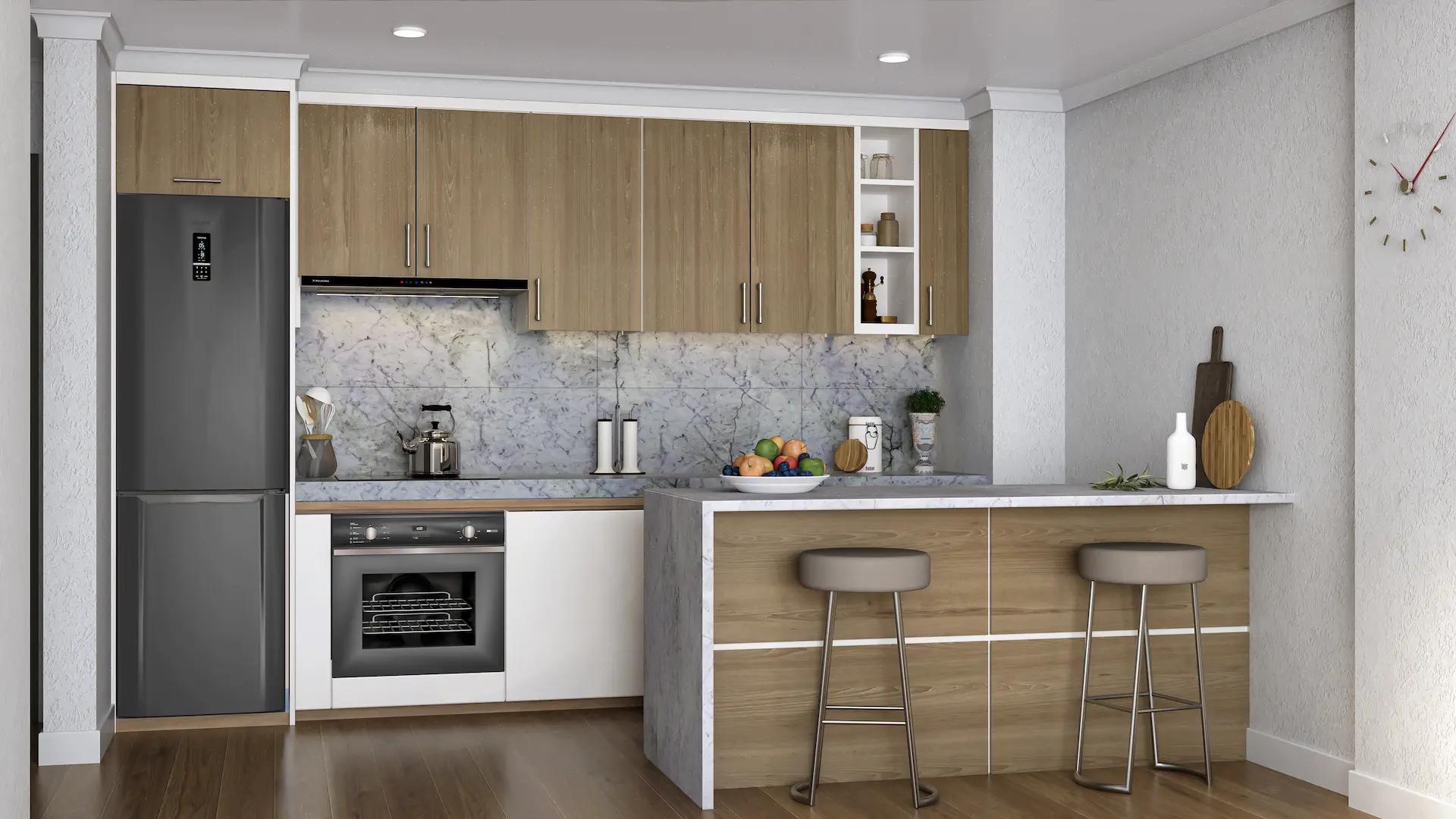 Fitted kitchen with modern units in new-build apartment, Playa de los Boliches, Fuengirola