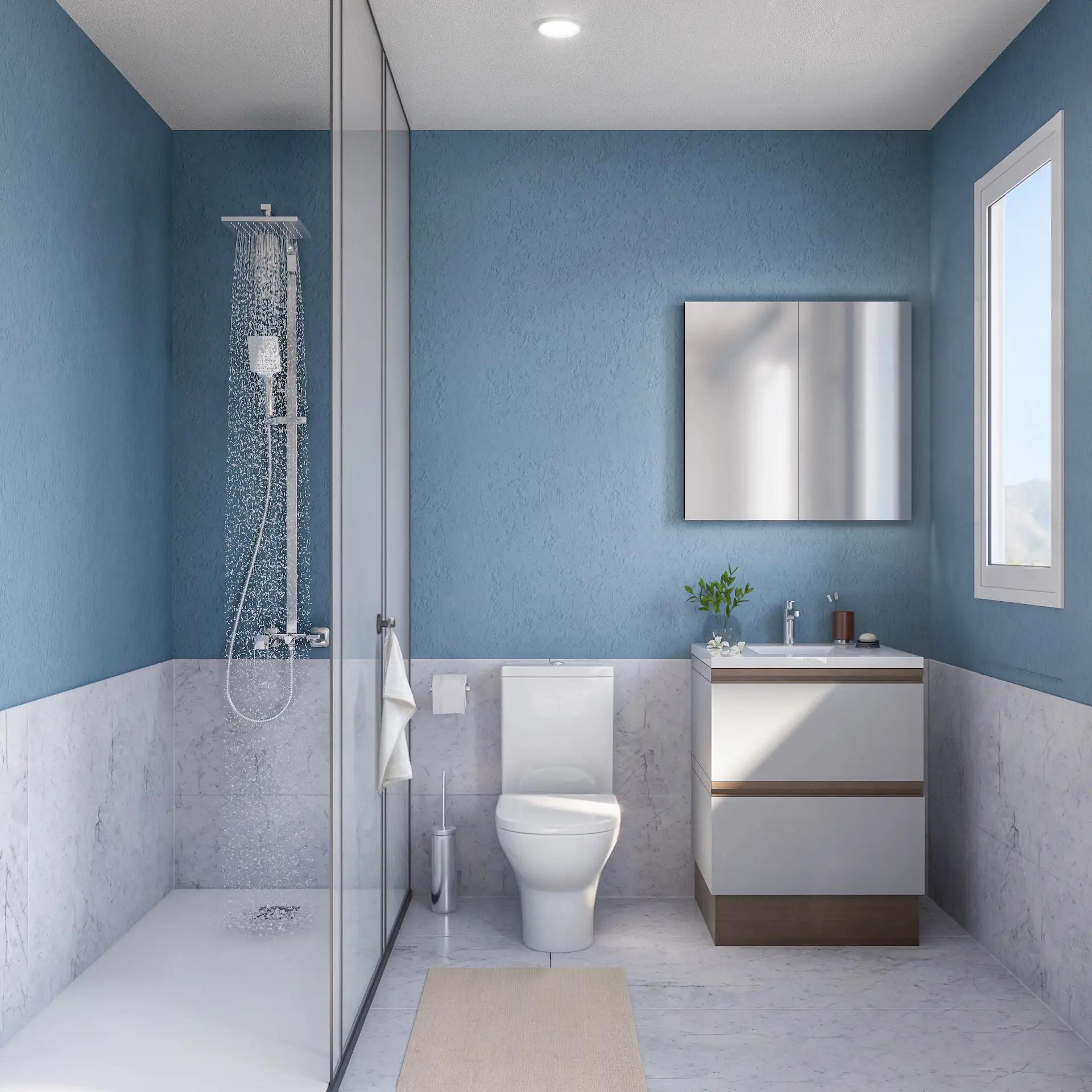 Bathroom with walk-in shower in new-build apartment, Playa de los Boliches, Fuengirola
