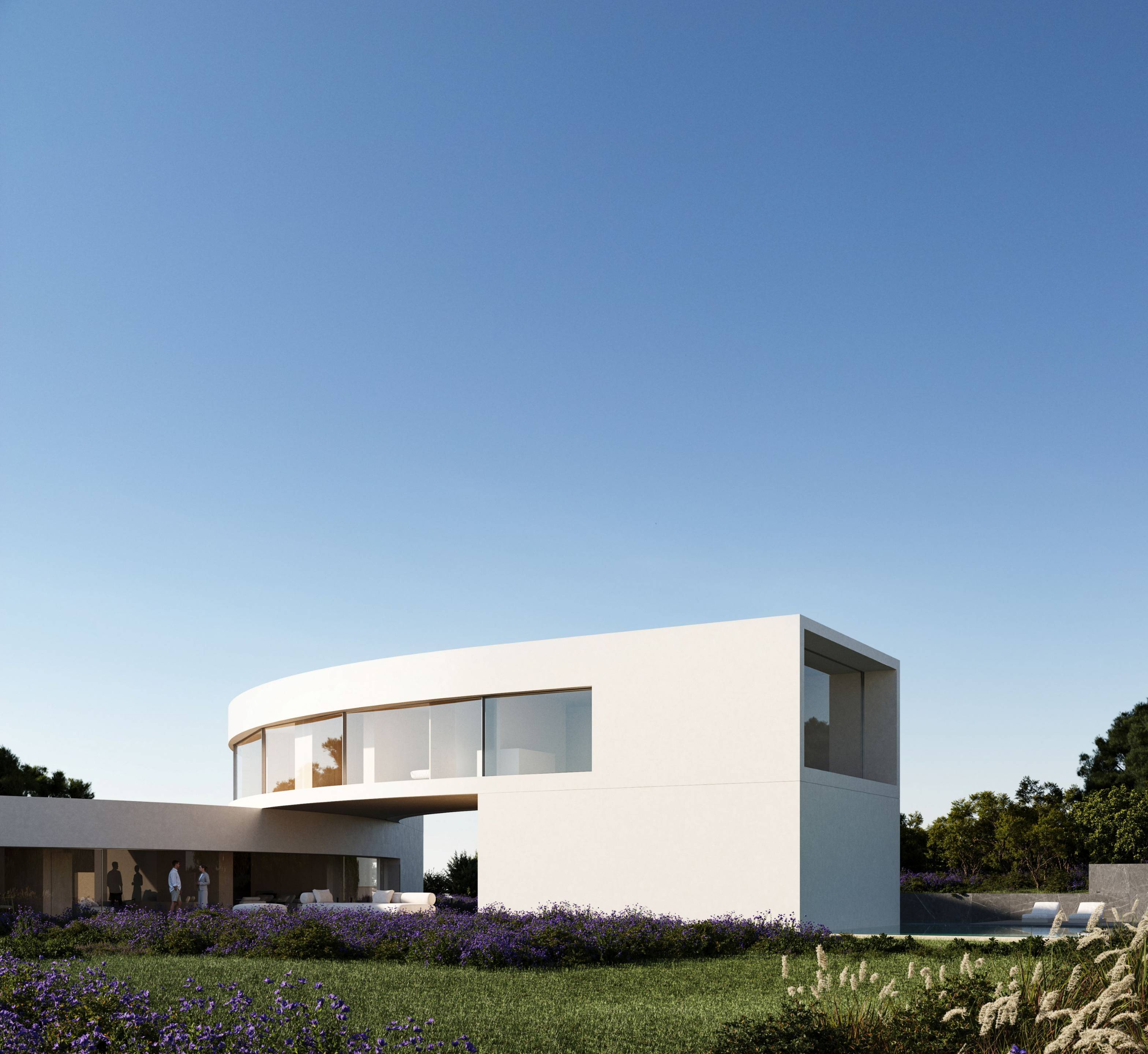 Exterior driveway and private garage entrance, new-build villa, Sotogrande Alto