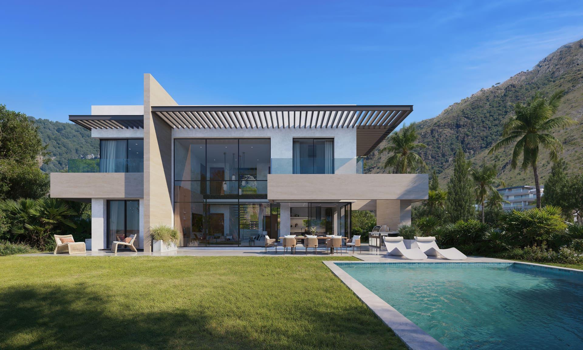 Interior staircase connecting ground and upper floors in new-build villa, El Higuerón, Mijas