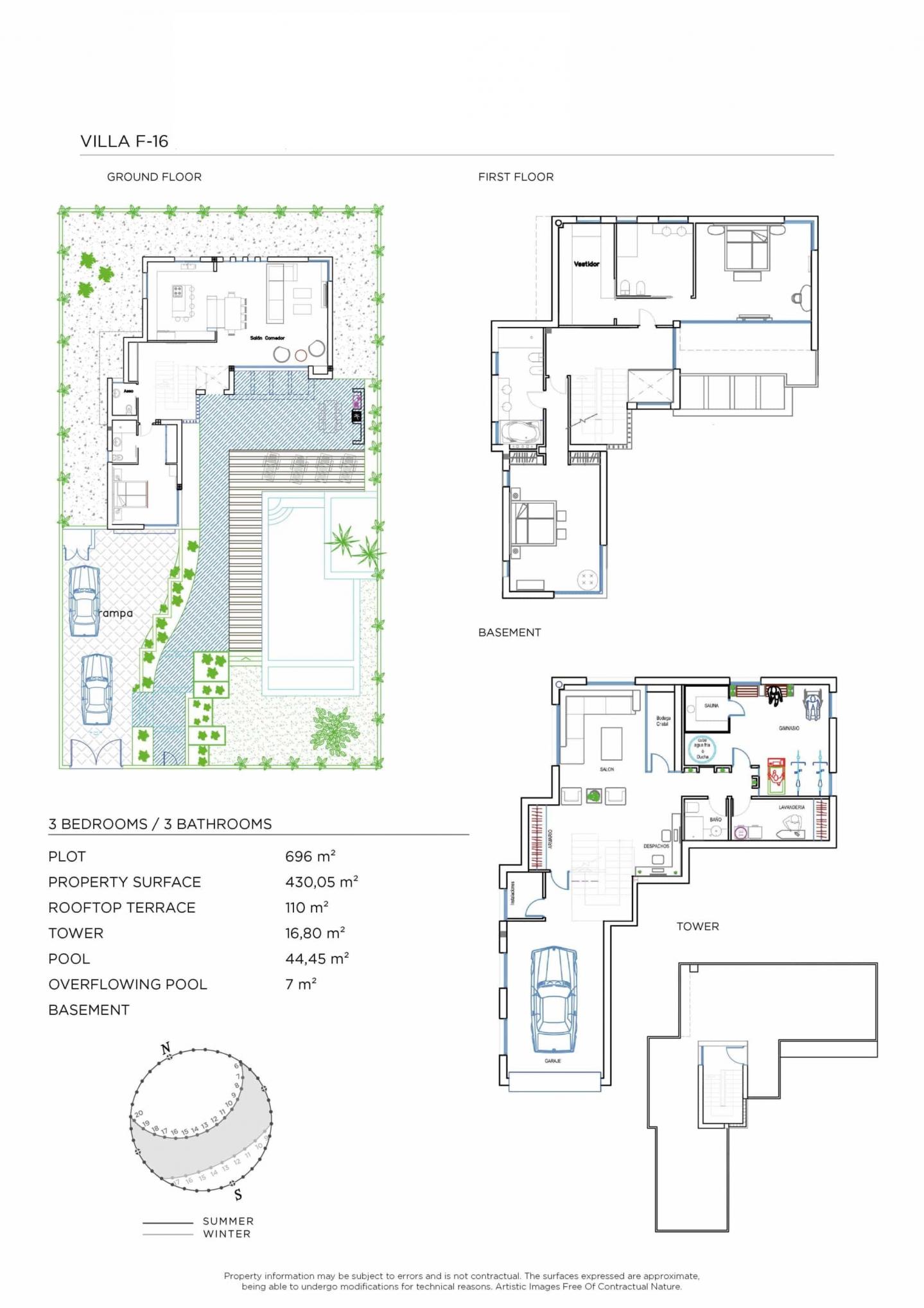 Floor plan of 3-bedroom 430m2 new-build villa, La Veleta, Torrevieja