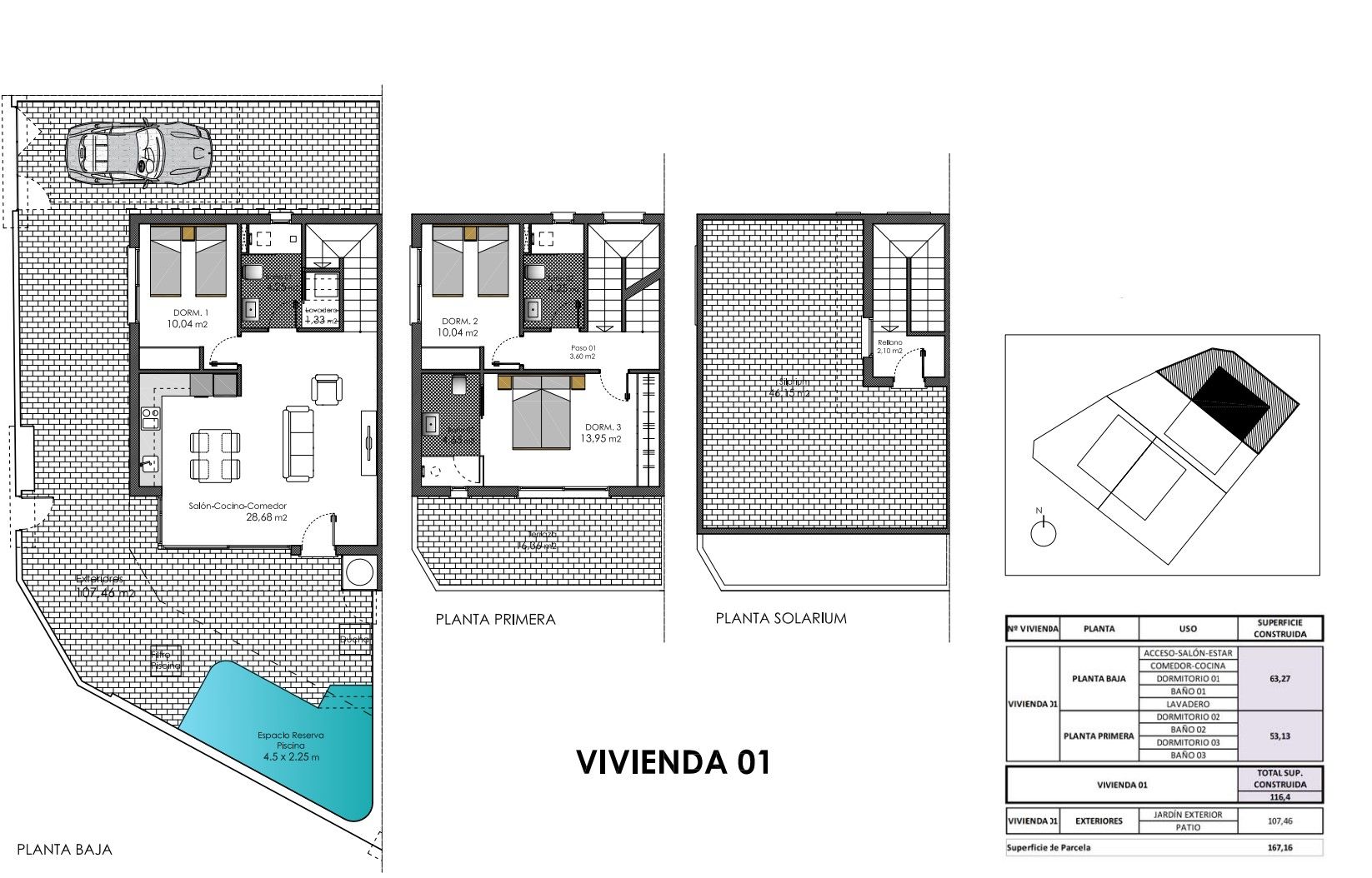Floor plan of 3-bedroom new-build townhouse in Zona Pueblo, Pilar De La Horadada