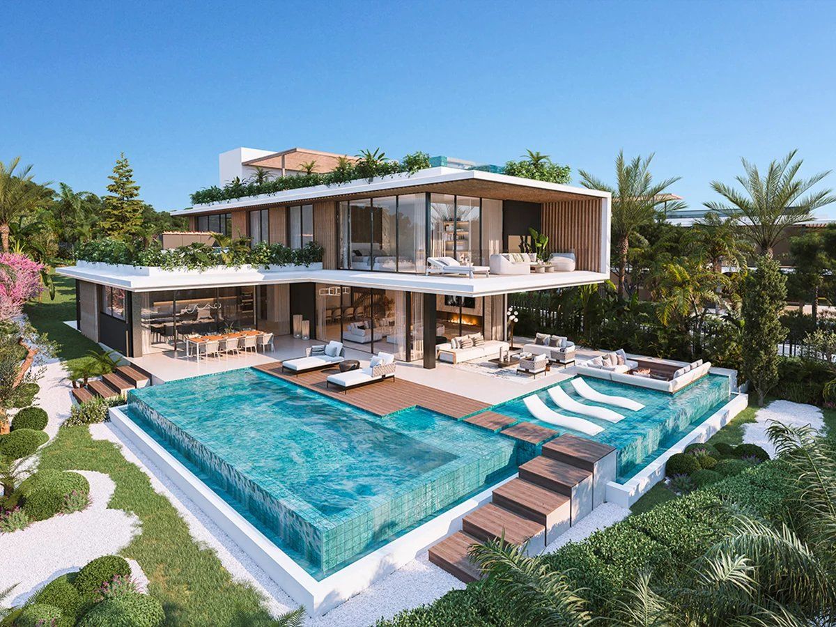 Covered terrace with outdoor seating in new-build villa, Cascada de Camojan, Marbella
