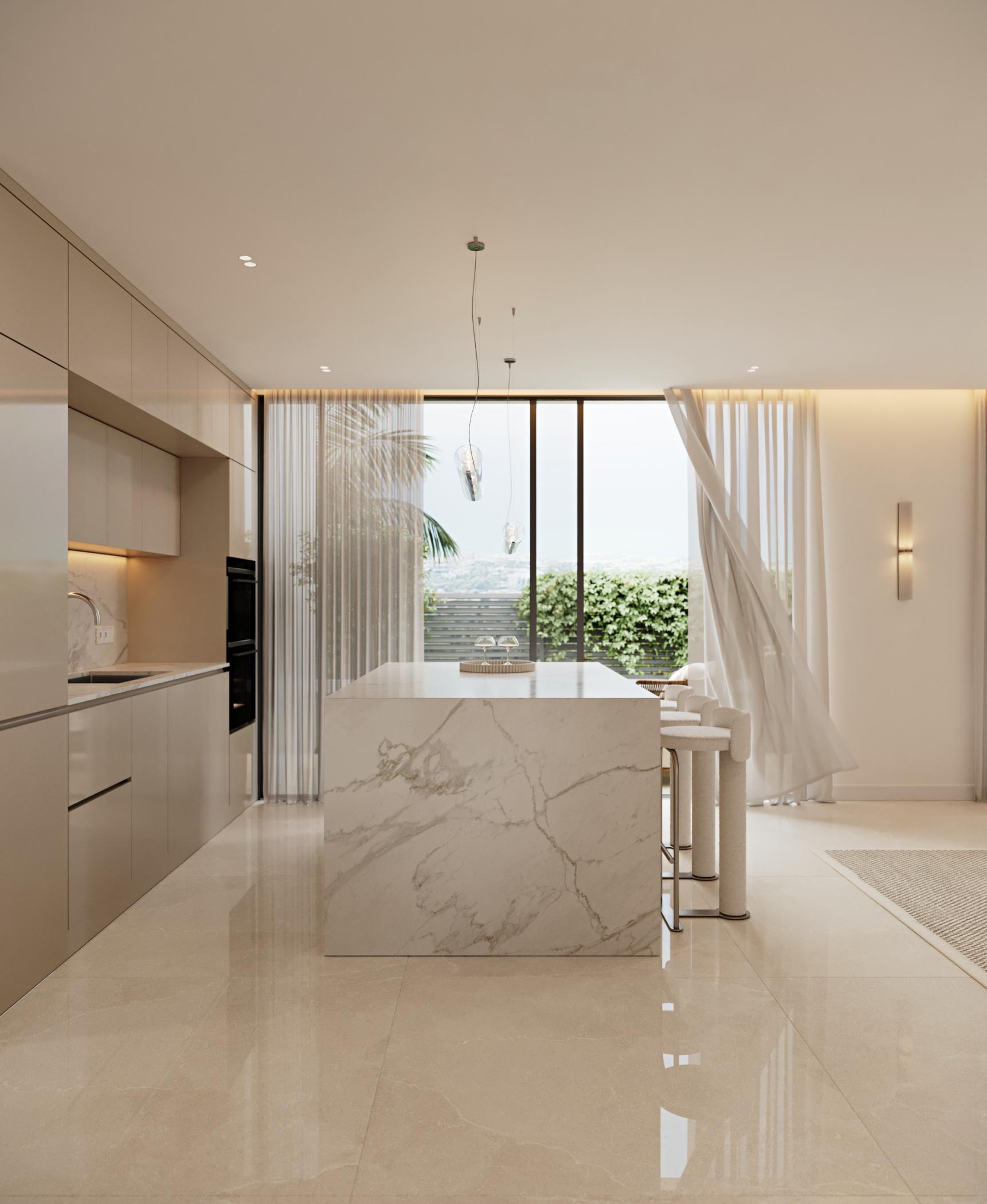 Exterior render on facade of new-build villa, Mijas Pueblo