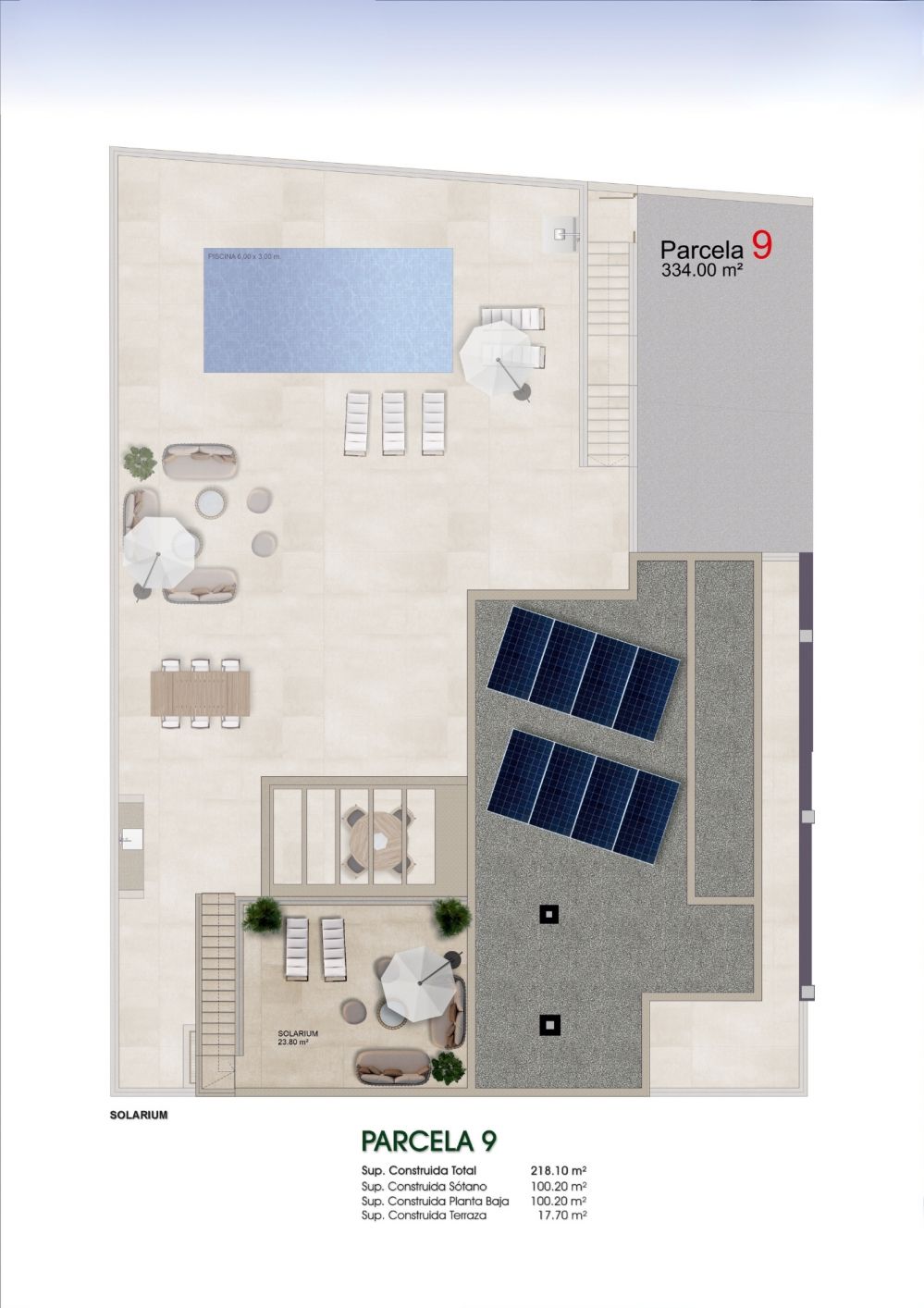 Site plan showing 334m2 plot layout for new-build villa in Benijofar, Alicante