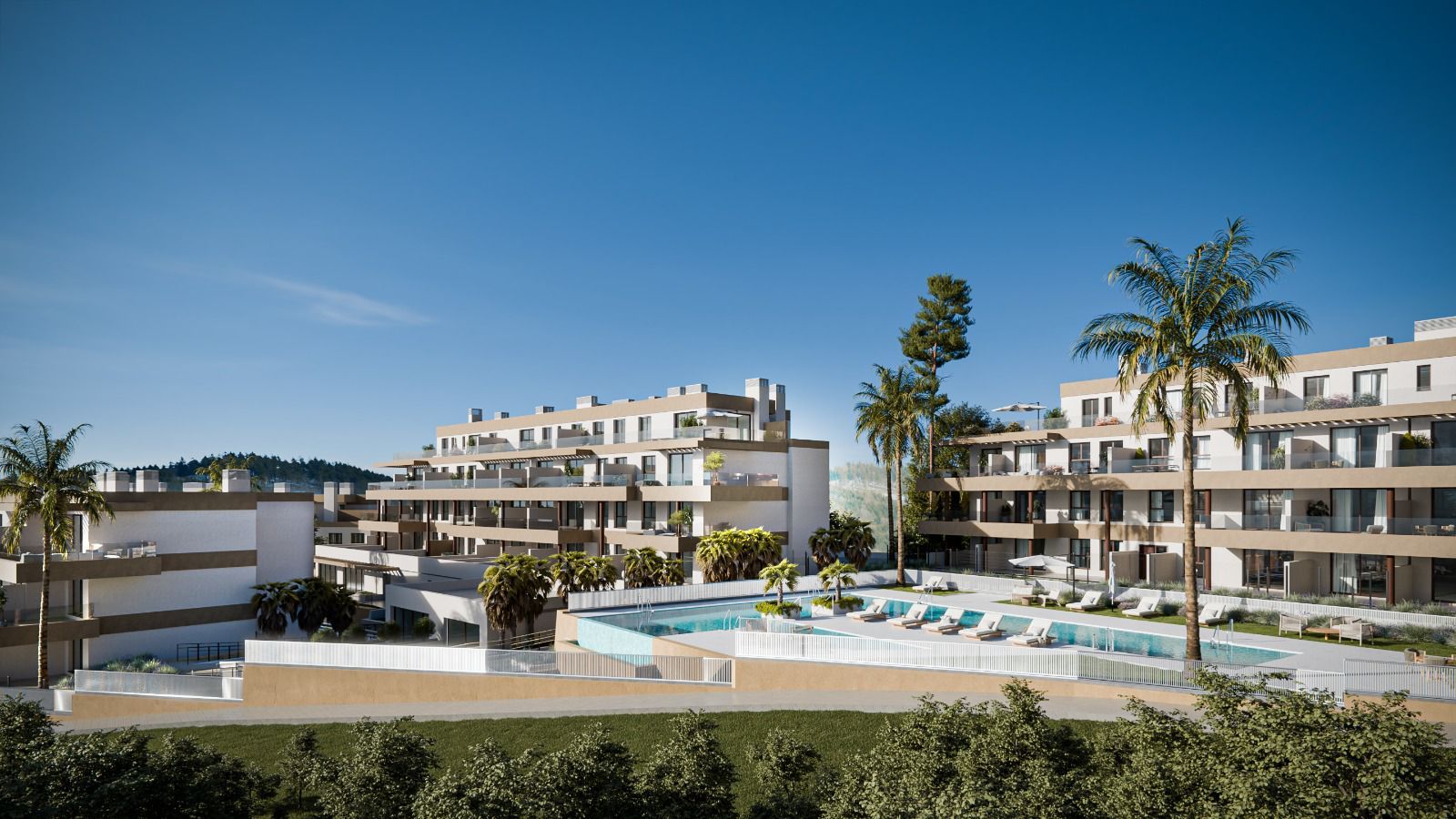Facade of new-build residential block in Hipódromo-Cerrado del Águila, Mijas