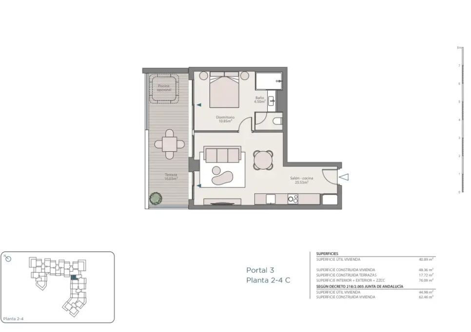 Floor plan of 1-bedroom 76m2 new-build apartment in Los Pacos, Fuengirola