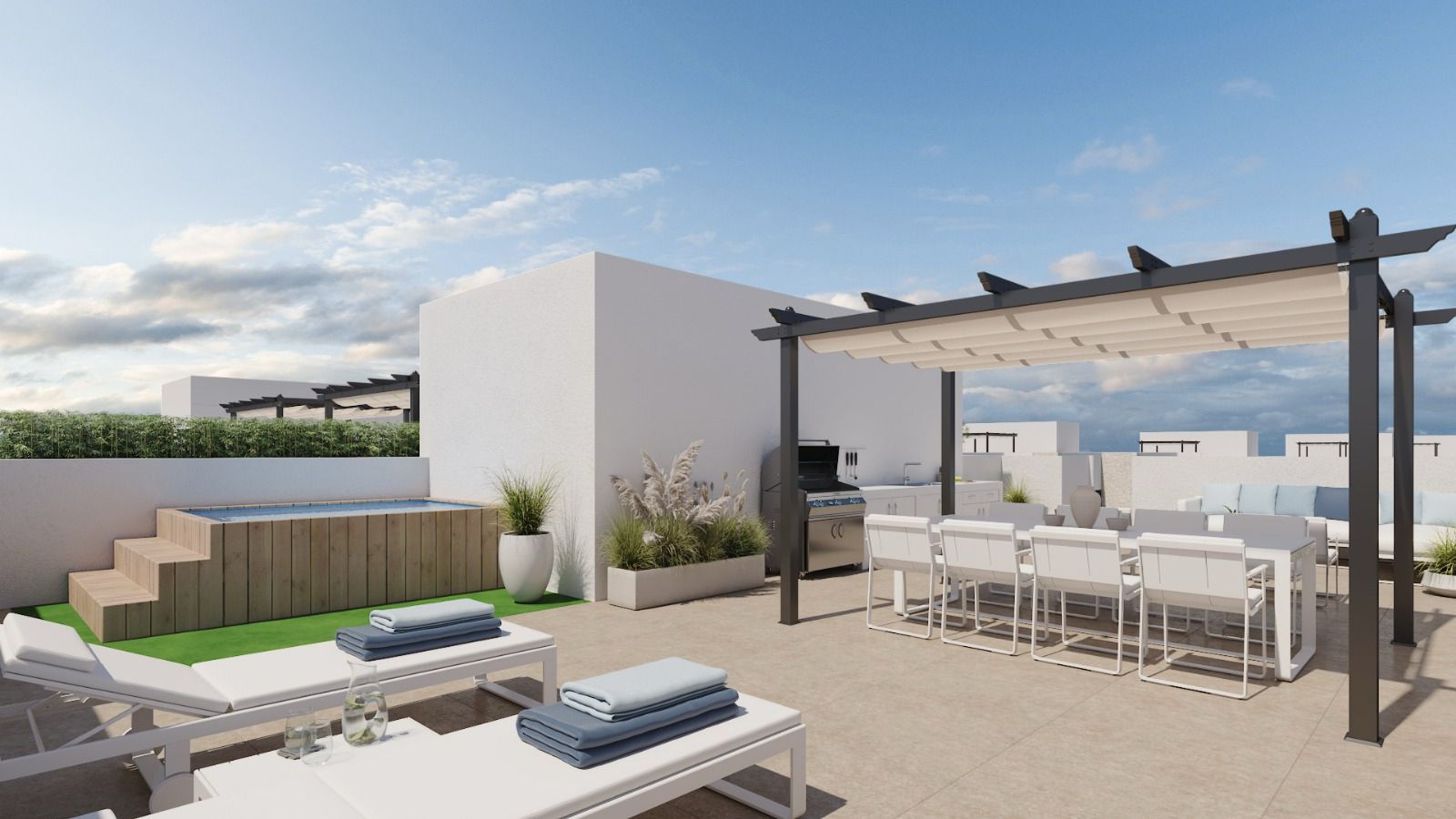 Solarium and pool deck of residential complex, La Nucia Pueblo