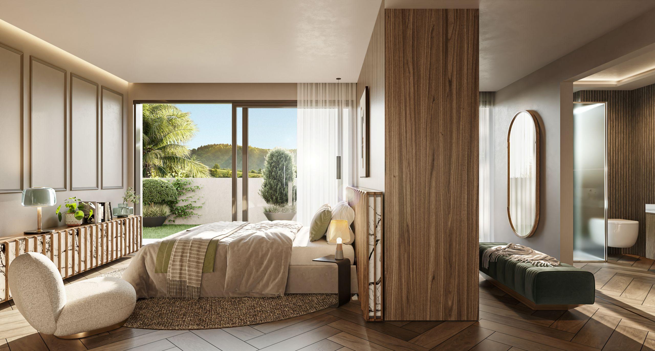 Terrace area of first-floor apartment in Rio Real new-build development, Marbella